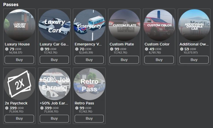 The in-game Store showing gamepasses